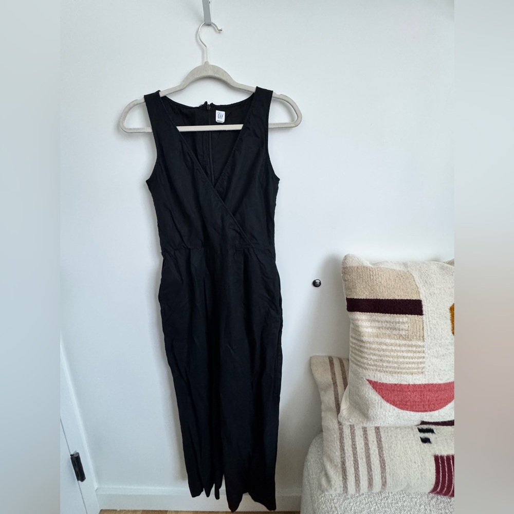 Black Linen Sleeveless Jumpsuit from Gap